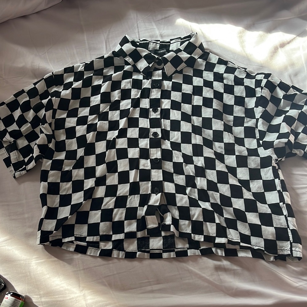 Cropped Checkered Button Up Shirt
